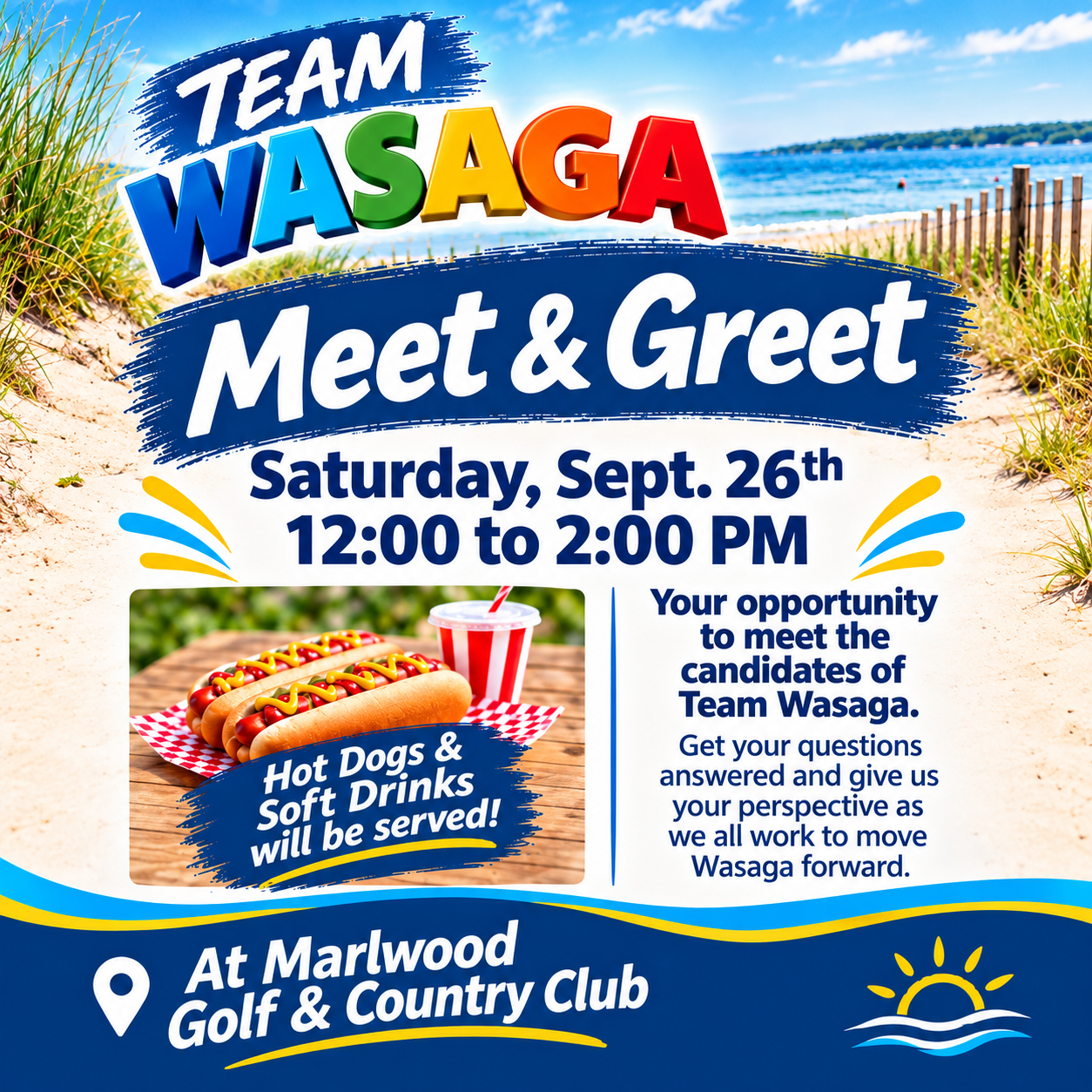 Team Wasaga Meet & Greet invitation for September 26 at Marlwood Golf & Country Club