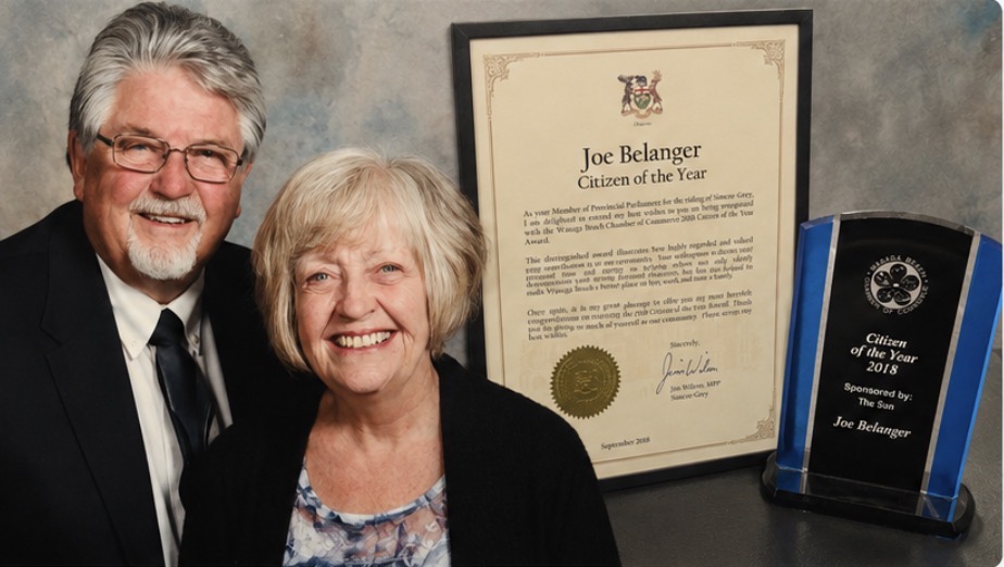 Joe Belanger and his wife Marilyn receiving the Citizen of the Year award