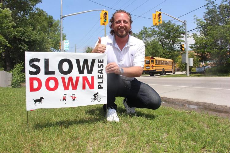 Richard White supporting a neighbourhood road safety campaign