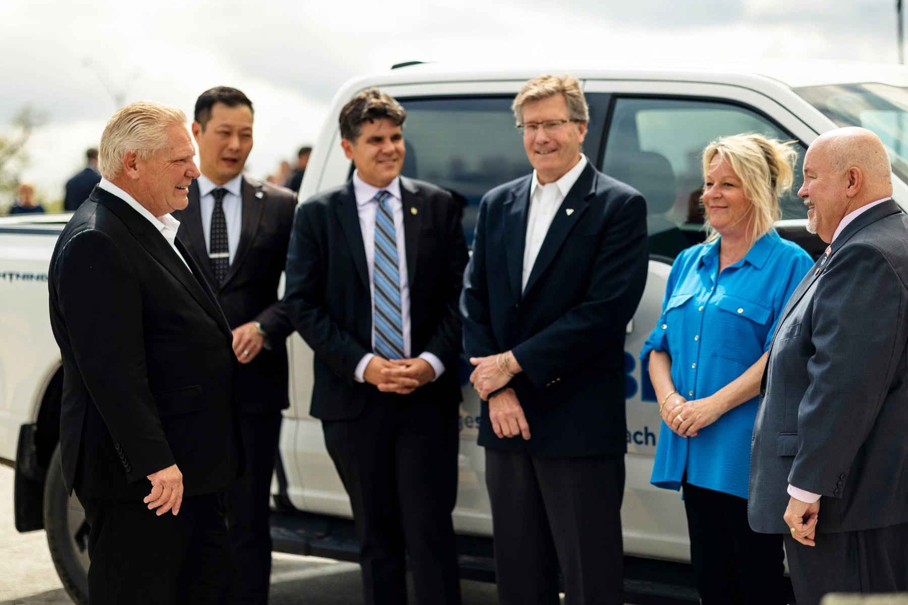 Tanya Snell and Mayor Brian Smith with Premier Doug Ford and provincial ministers in Wasaga Beach