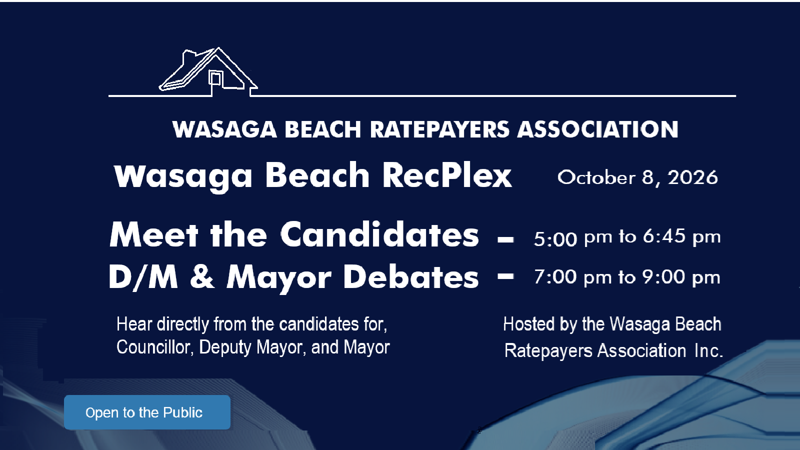 Wasaga Beach Ratepayers Association All Candidates Meeting schedule for October 8, 2026